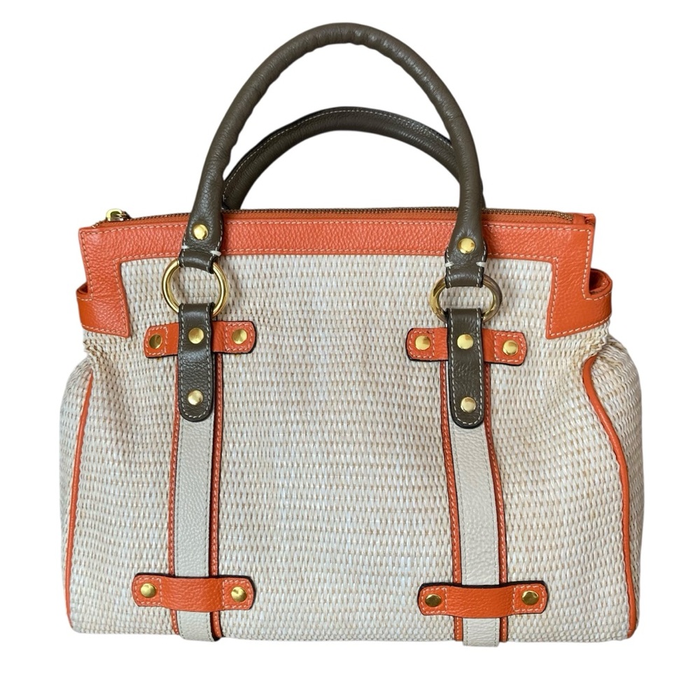 SERPUI MARIE | A Tri-Color Design Woven Straw Satchel Tote